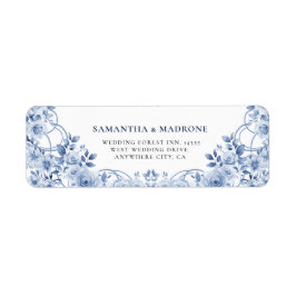 Modern Dusty Blue Floral Bow Return Address Labels Returadress Etikett