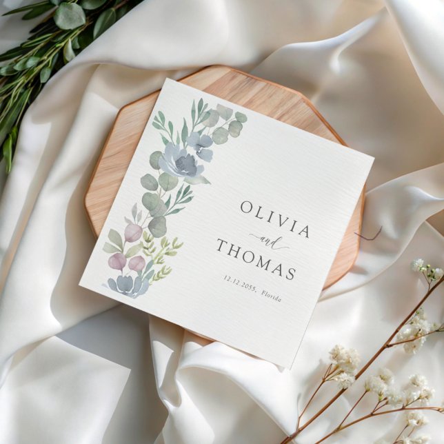 Modern Dusty Blue Floral Floral Wedding Pappersservett (Skapare uppladdad)