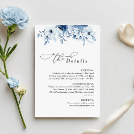 Modern Dusty Blue Floral Wedding Details Tilläggskort