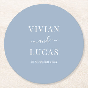 Modern Dusty Blue Formal Minimal Bröllop Underlägg Papper Rund