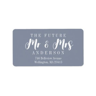 Modern Dusty Blue Framtida Mr. och Mrs. Script Adressetikett