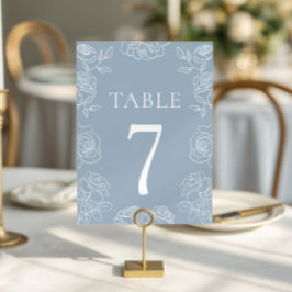 Modern Dusty Blue Fransk Ro Bröllop Bordsnummer