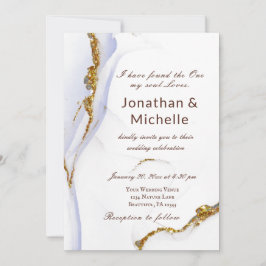Modern Dusty Blue Guld Abstrakt Christian Bröllop Inbjudningar