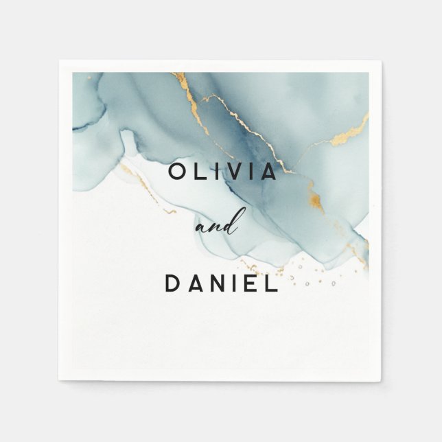 Modern Dusty Blue Guld Elegant Chic Beach Wedding Pappersservett (Framsidan)