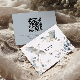 Modern Dusty Blue Herons QR Code Bröllop OSA Kort