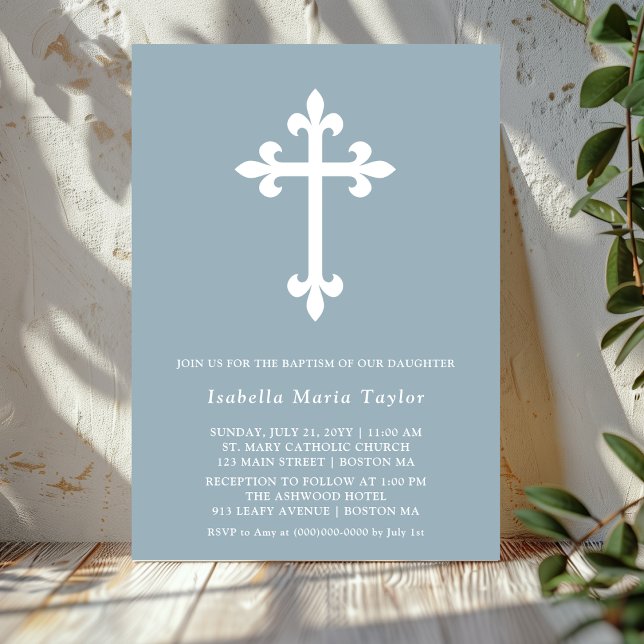 Modern Dusty Blue Kor Baptism Inbjudningar (Skapare uppladdad)