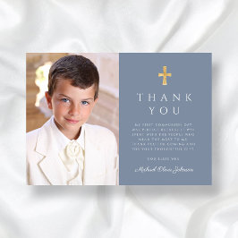 Modern Dusty Blue Kor Boy Photo First Communion Tack Kort