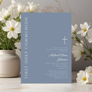 Modern Dusty Blue Kor First Heliga Communion Inbjudningar