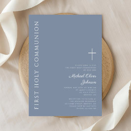 Modern Dusty Blue Kor First Heliga Communion Inbjudningar