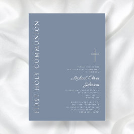 Modern Dusty Blue Kor First Heliga Communion Inbjudningar