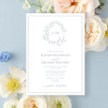 Modern Dusty Blue Leafy Vapensköld Monogram Bröllo Inbjudningar<br><div class="desc">Vi älskar det här trendiget, den moderna dammiga bröllopsinbjudan! Enkelt, elegant och åh-så-söt, det har en hand plockade-läskig krans som omger ett modernt bröllop monogram. Det är personlig i elegantens typografi och accentuerad med handskriven kalligrafi. Slutligen trimmas det i ett känsligt ram. Visa sviten här: https://www.zazzle.com/collections/dusty_blue_leafy_crest_monogram_wedding_invitation-119130199045408312 Kontakta designern för matchande...</div>