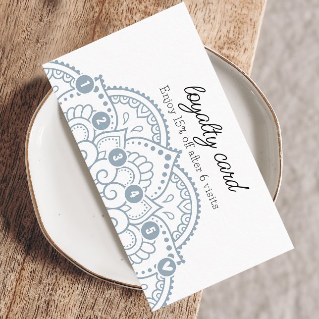 Modern Dusty Blue Mandala 6 Slår lojalitet Visitkort (Modern Dusty Blue Mandala 6 Punch Loyalty Business Card)