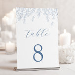 Modern Dusty Blue Minimal Löv Bröllop Bordsnummer<br><div class="desc">Det här charmerande bordsnumret innehåller en liten kaskad av bra blå botaniska illustrationer som fäster överst och skapar ett underbart ram. Textskriptet för eleganten kompletterar den rensa, fetstil numreringen nedan. Den skarpa vita bakgrunden parad med de mjuka blåtonerna ger en frän och mejerikänsla, perfekt för en sofistikerad men ändå naturlig...</div>