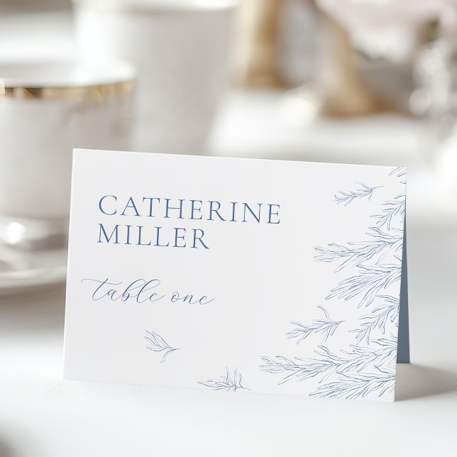 Modern Dusty Blue Minimal Löv Place Card Bordsnummer (Skapare uppladdad)