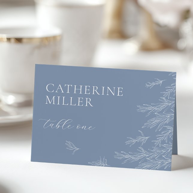 Modern Dusty Blue Minimal Löv Place Card Bordsnummer (Skapare uppladdad)