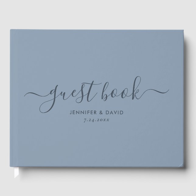 Modern Dusty Blue Minimalist Bröllop Guest Gästböcker (Framsida)