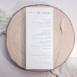 Modern Dusty Blue Minimalist Handwriting Wedding Meny
