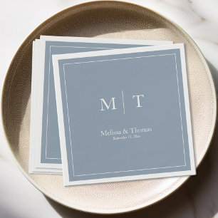 Modern Dusty Blue Minimalist Monogram Bröllop Pappersservett