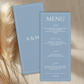 Modern dusty blue minimalist wedding meny
