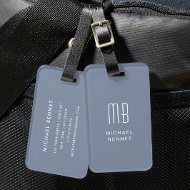 Modern Dusty Blue Monogram Bagagebricka