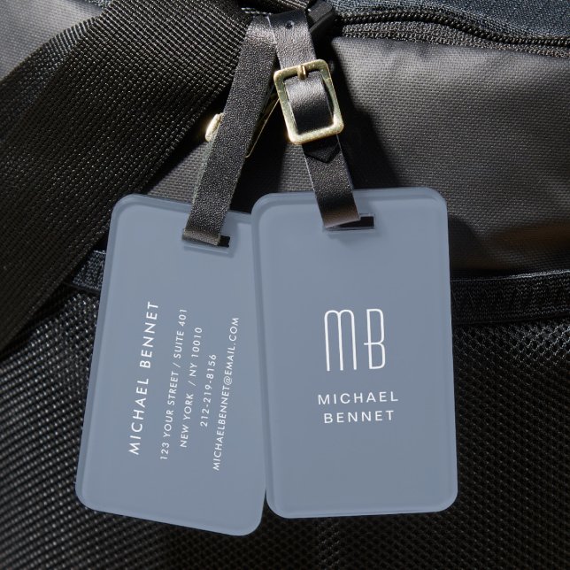 Modern Dusty Blue Monogram Bagagebricka (Modern Dusty Blue Monogram Luggage Tag)