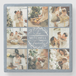 Modern Dusty Blue Monogram - första familjefoto Stenunderlägg