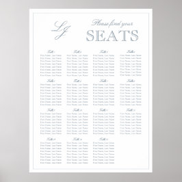 Modern Dusty Blue Monogram Script Bröllop-sätet Poster