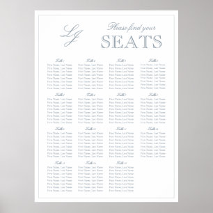 Modern Dusty Blue Monogram Script Bröllop-sätet Poster