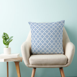Modern Dusty Blue Moroccan Quatrefoil Mönster Kudde