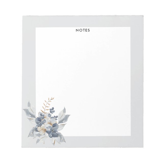 Modern Dusty Blue Navy Blommigt Bouquet Bridesmaid Anteckningsblock (Framsida)
