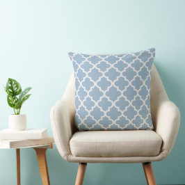 Modern Dusty Blue och White Quatrefoil Mönster Kudde