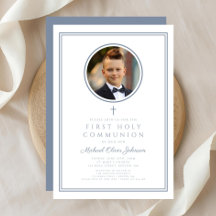Modern Dusty Blue Photo Boy First Holy Communion