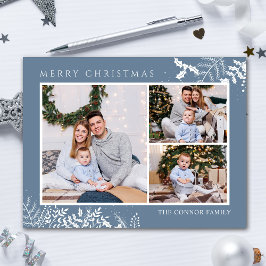 Modern Dusty Blue Photo Collage God jul Vykort