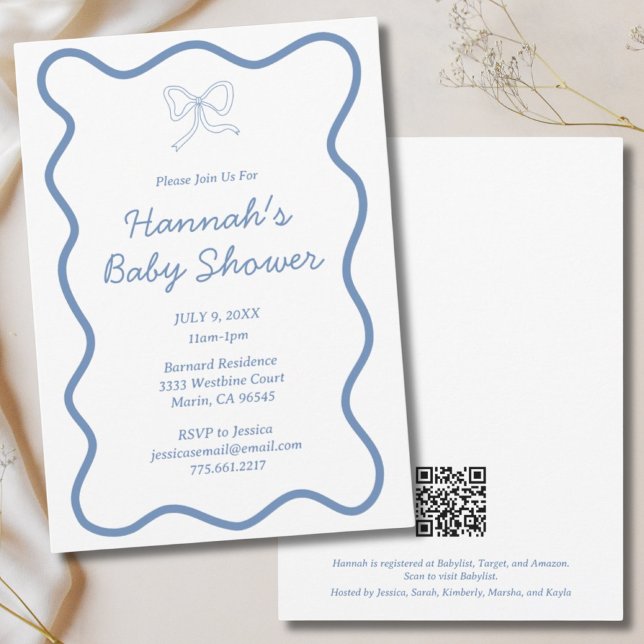 Modern Dusty Blue Pojke Baby Shower-inbjudan Inbjudningar (Modern Dusty Blue Baby Boy Baby Shower Invitation)