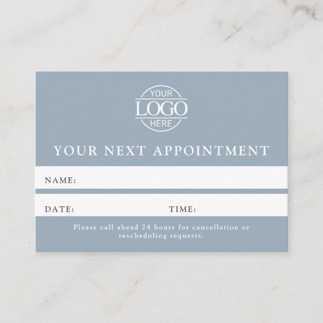 Modern Dusty Blue Professional Simple Reminder Tidsbeställning Kort (Framsida)
