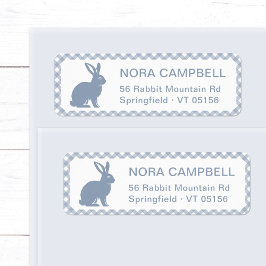 Modern Dusty Blue Rabbit Gingham Returadress Returadress Etikett