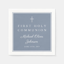 Modern Dusty Blue Religious Boy First Communion Pappersservett