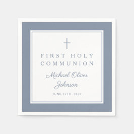 Modern Dusty Blue Religious Boy First Communion Pappersservett