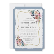 Modern Dusty Blue Rosa Flowers Guld Bröllop
