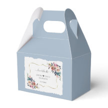 Modern Dusty Blue Rosa Flowers Guld Bröllop