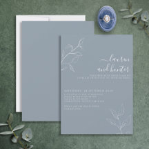 Modern Dusty Blue Script Botanical Bröllop-inbjuda