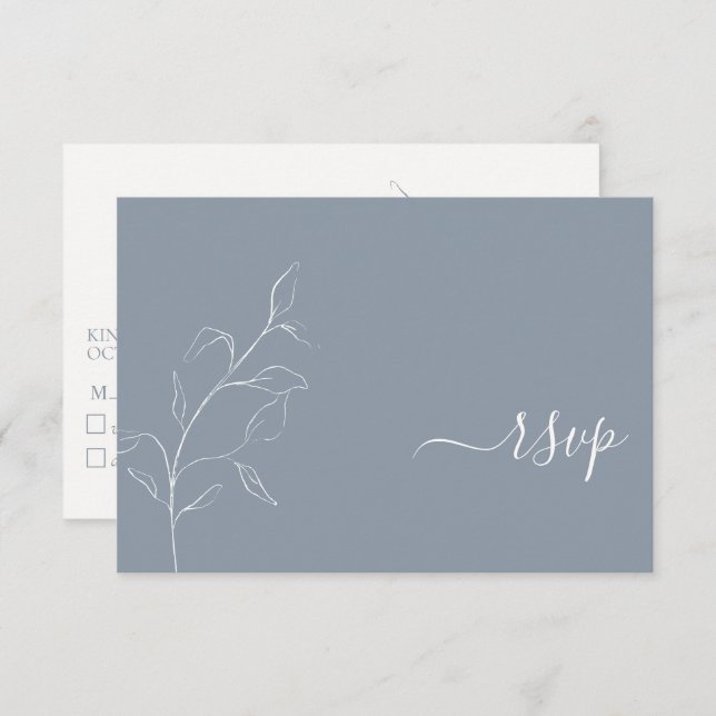 Modern Dusty Blue Script Botanical No Menu OSA (Fram/baksida)