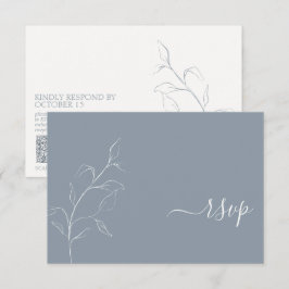 Modern Dusty Blue Script Botanical QR Code OSA Kort