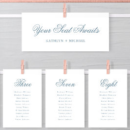 Modern Dusty Blue Script Card för sätesdiagramhuvu Inbjudningar