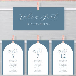 Modern Dusty Blue Script Card för sätesdiagramhuvu Inbjudningar