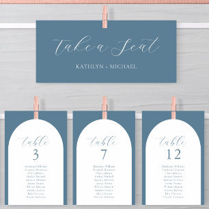 Modern Dusty Blue Script Card för sätesdiagramhuvu Inbjudningar