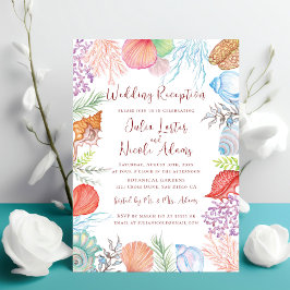 Modern Dusty Blue Seashell Beach Wedding Reception Inbjudningar