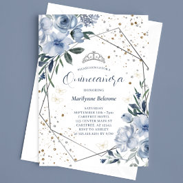 Modern Dusty Blue Silver Quinceañera Inbjudningar