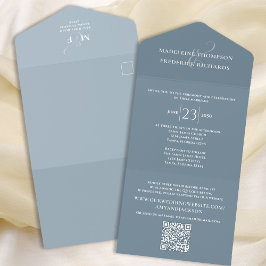 Modern Dusty Blue Simple Minimalist QR Code OSA