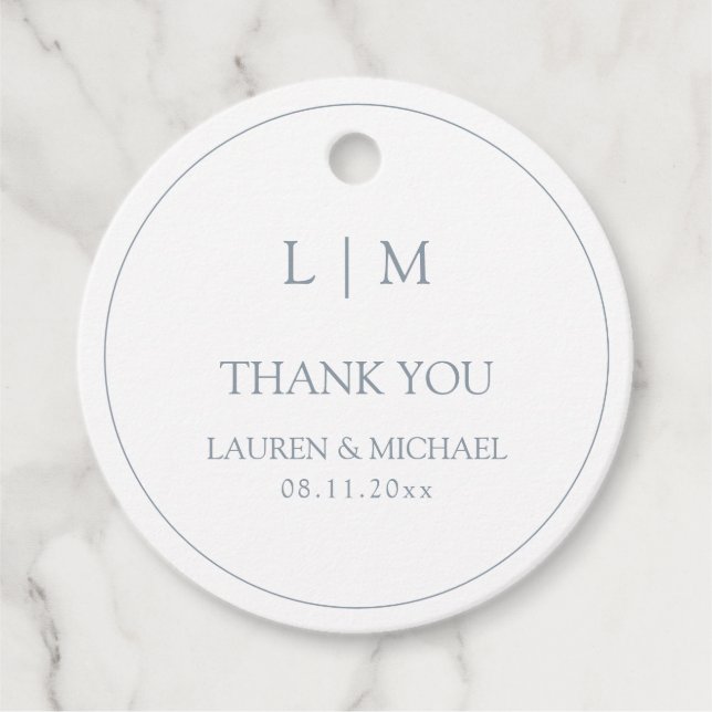 Modern Dusty Blue Simple Monogram-Tack Gåvor Etiketter (Framsida)